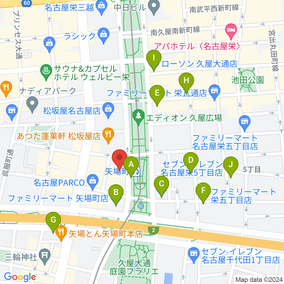 名古屋クラブクアトロ周辺のコンビニエンスストア一覧地図