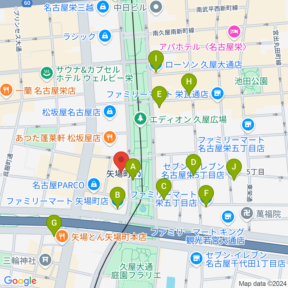 名古屋クラブクアトロ周辺のコンビニエンスストア一覧地図