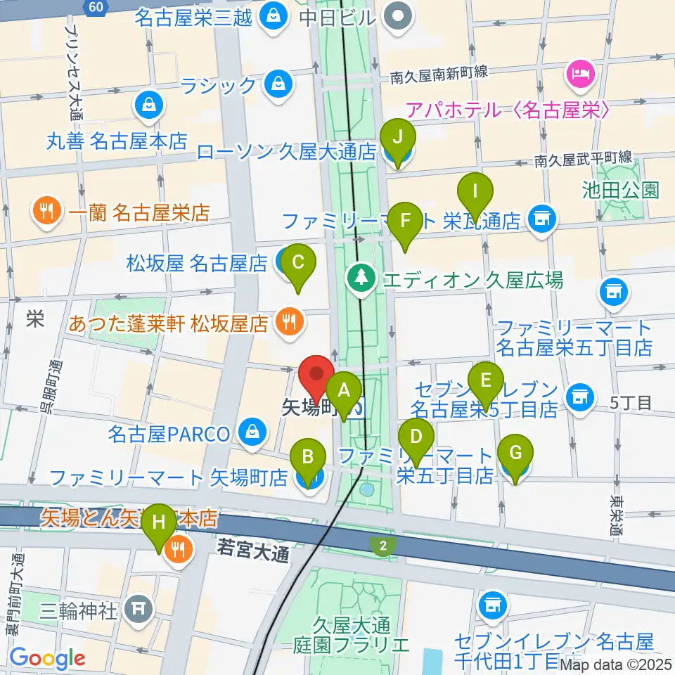 名古屋クラブクアトロ周辺のコンビニエンスストア一覧地図