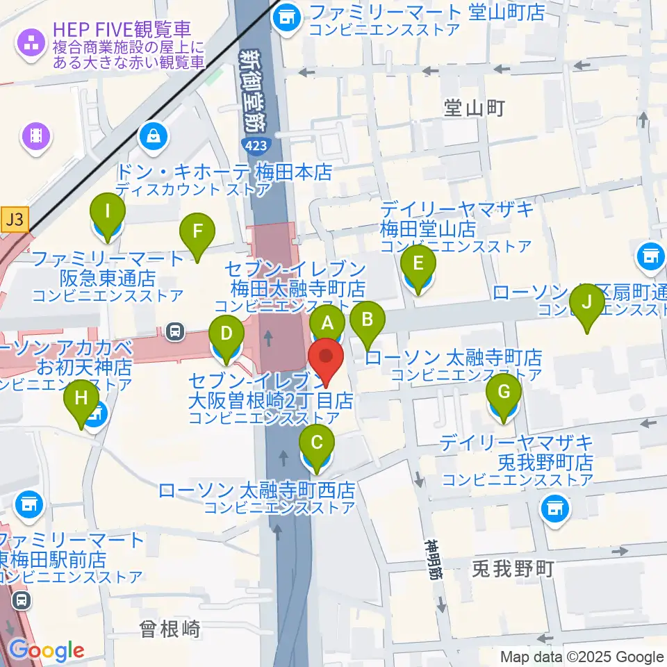 梅田クラブクアトロ周辺のコンビニエンスストア一覧地図