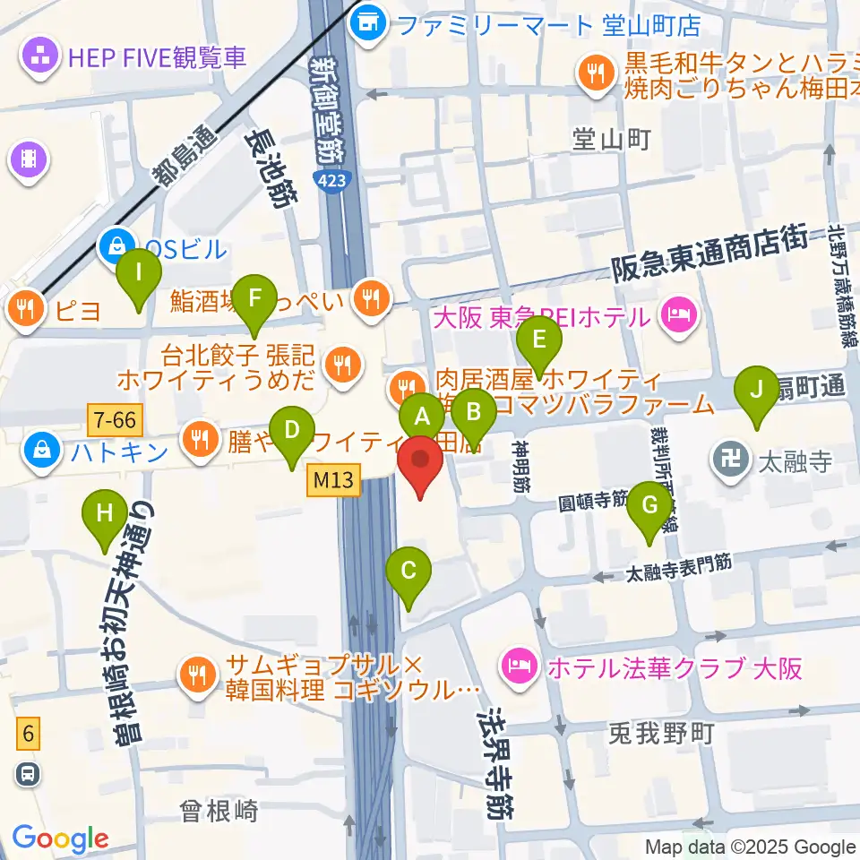 梅田クラブクアトロ周辺のコンビニエンスストア一覧地図
