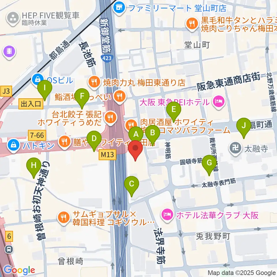 梅田クラブクアトロ周辺のコンビニエンスストア一覧地図