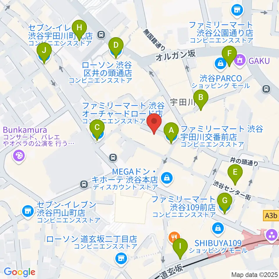 渋谷クラブクアトロ周辺のコンビニエンスストア一覧地図