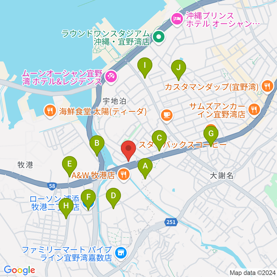 宜野湾スタジオ8528周辺のコンビニエンスストア一覧地図