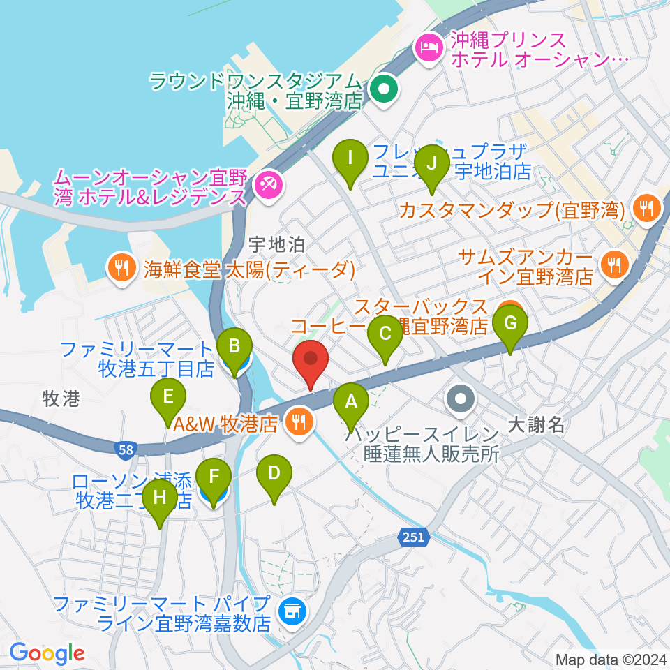 宜野湾スタジオ8528周辺のコンビニエンスストア一覧地図