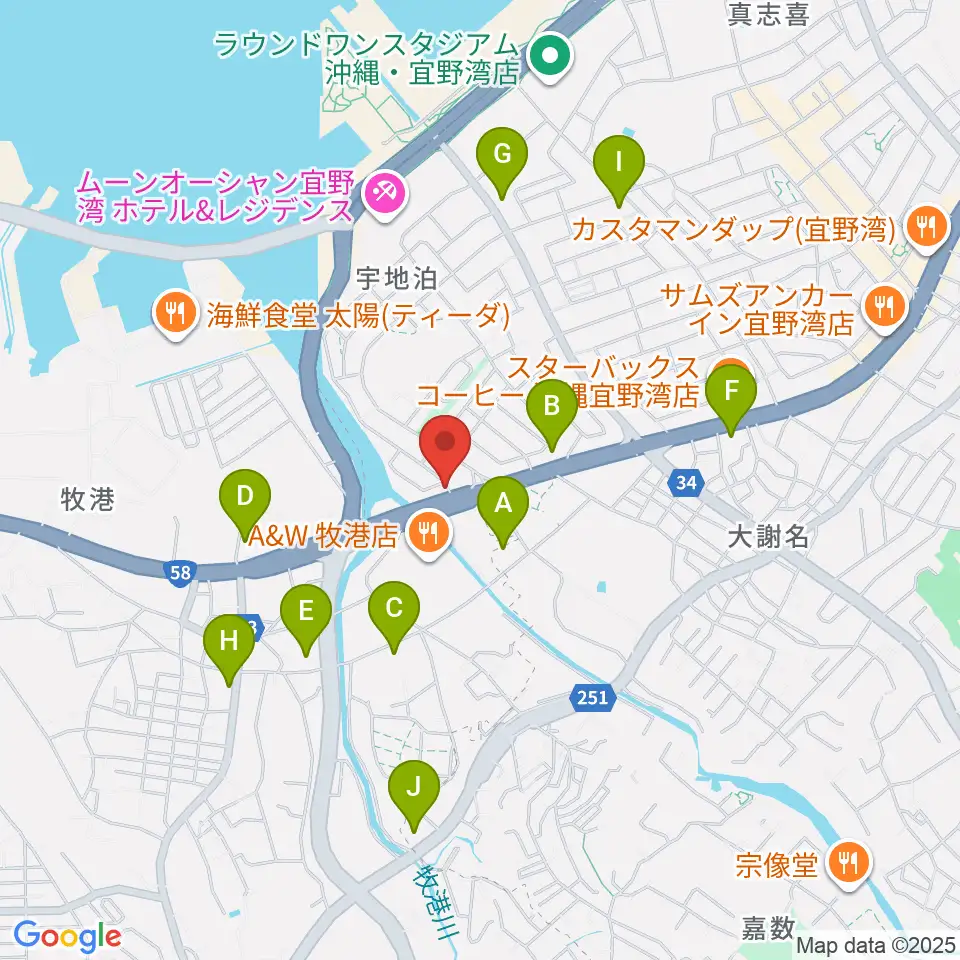 宜野湾スタジオ8528周辺のコンビニエンスストア一覧地図