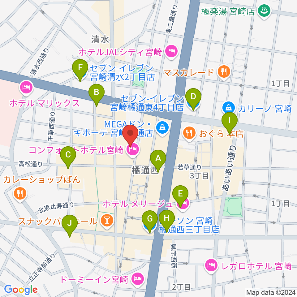 宮崎FLOOR周辺のコンビニエンスストア一覧地図