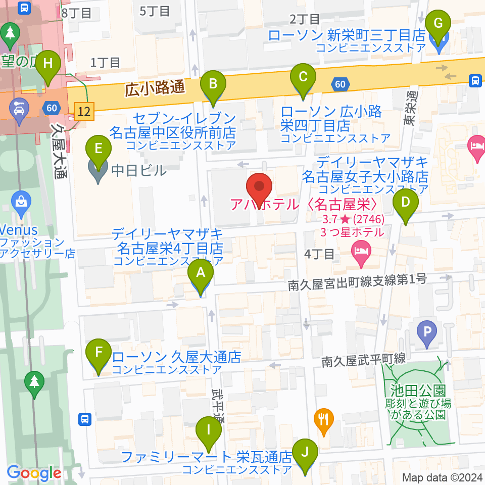 栄R.A.D周辺のコンビニエンスストア一覧地図