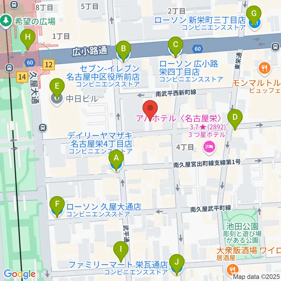 栄R.A.D周辺のコンビニエンスストア一覧地図