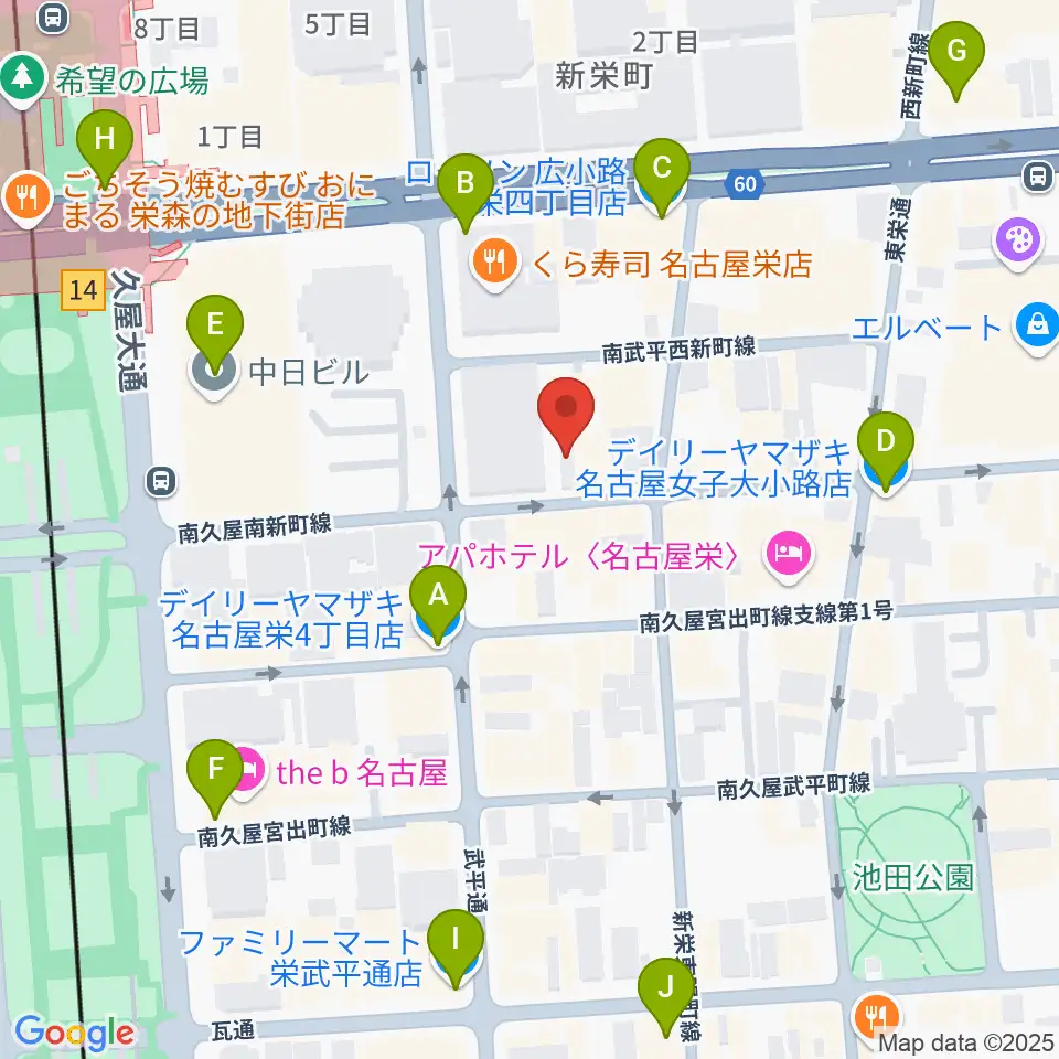 栄R.A.D周辺のコンビニエンスストア一覧地図