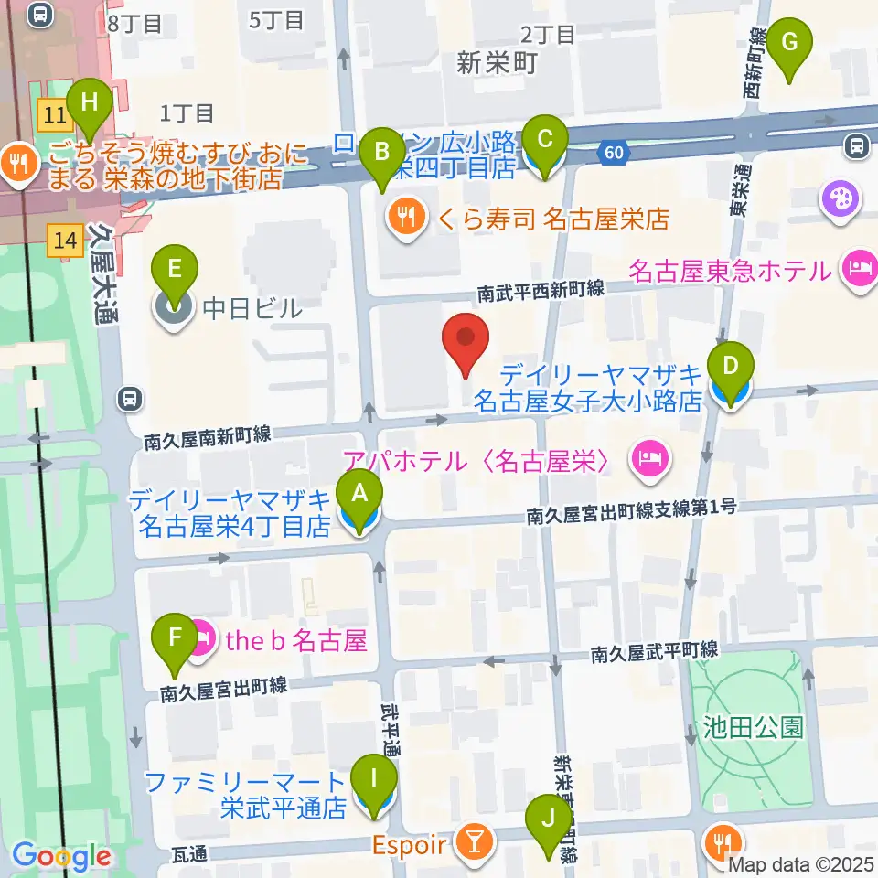 栄R.A.D周辺のコンビニエンスストア一覧地図