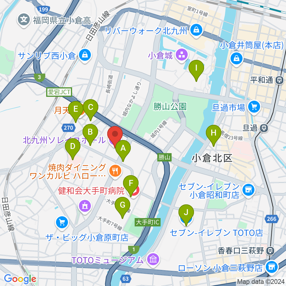 北九州ソレイユホール周辺のコンビニエンスストア一覧地図