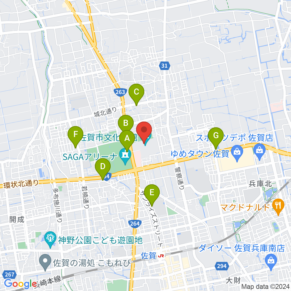 佐賀市文化会館周辺のコンビニエンスストア一覧地図