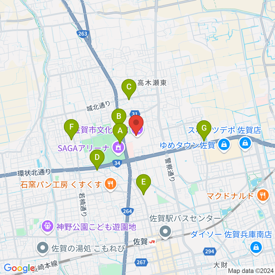 佐賀市文化会館周辺のコンビニエンスストア一覧地図