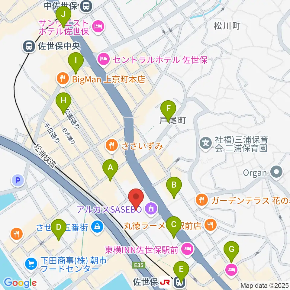 アルカスSASEBO周辺のコンビニエンスストア一覧地図