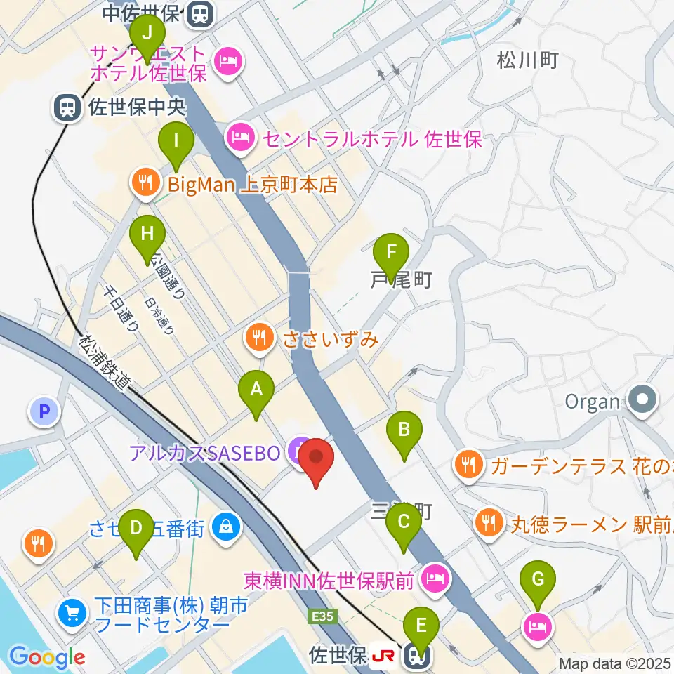 アルカスSASEBO周辺のコンビニエンスストア一覧地図