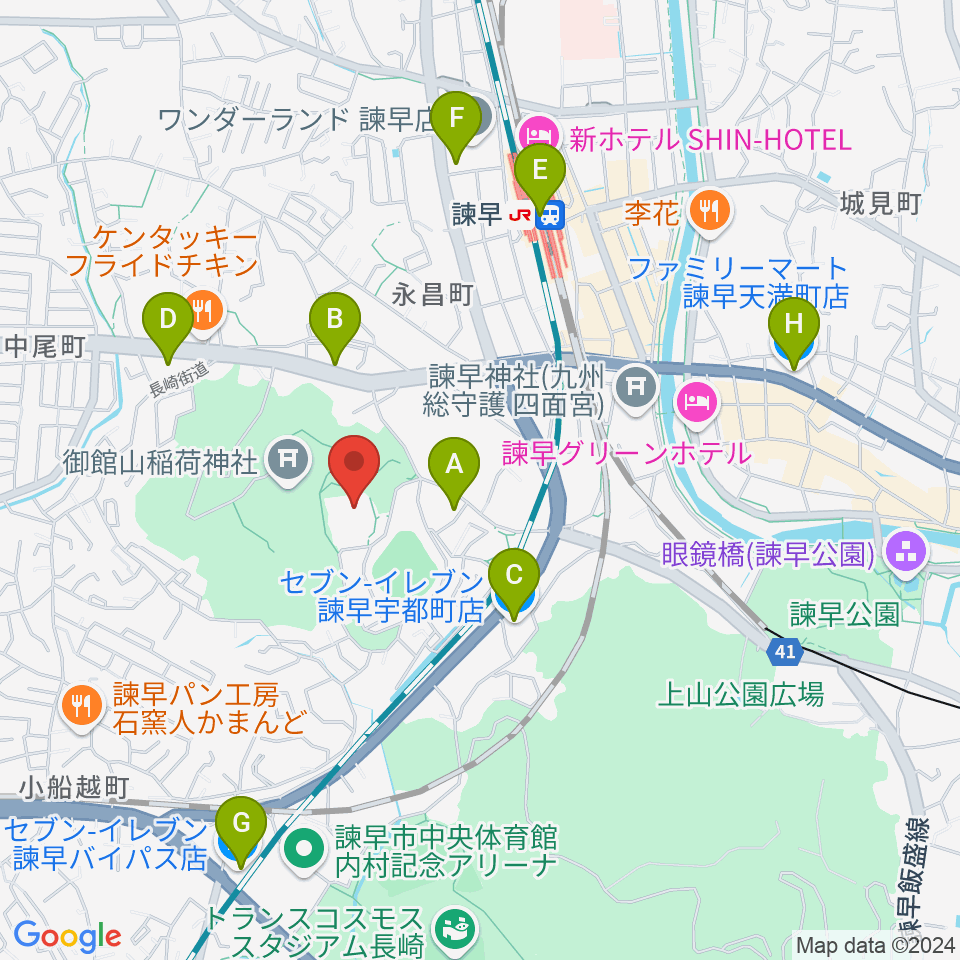 諫早文化会館周辺のコンビニエンスストア一覧地図