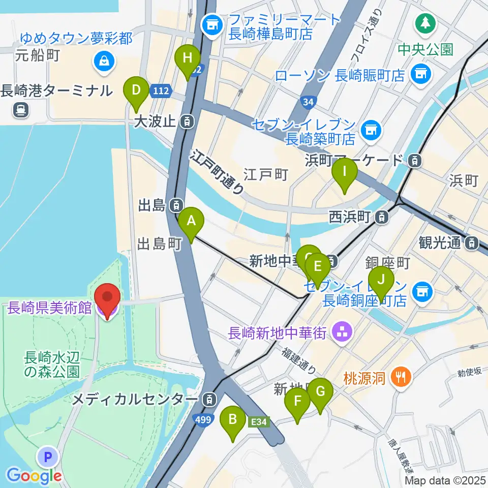 長崎県美術館周辺のコンビニエンスストア一覧地図