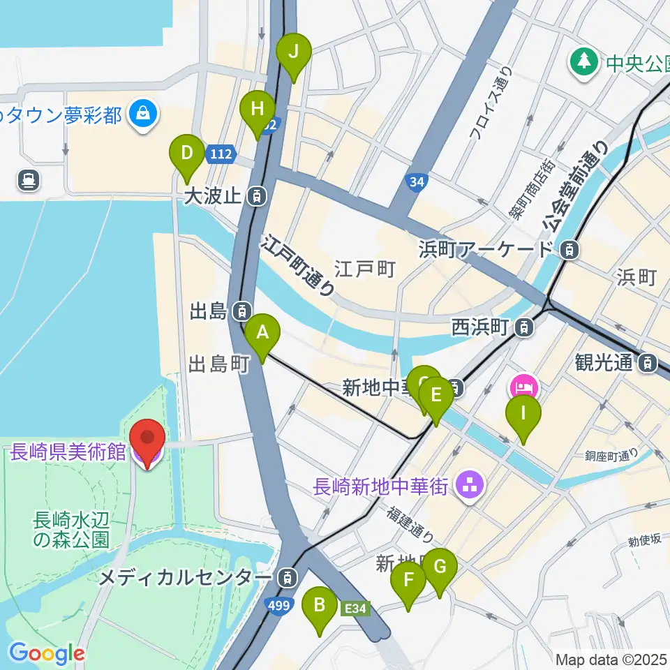 長崎県美術館周辺のコンビニエンスストア一覧地図