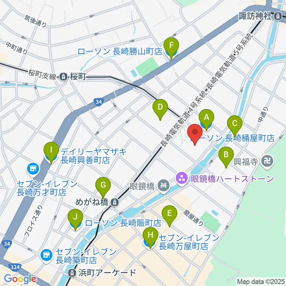 長崎市民会館周辺のコンビニエンスストア一覧地図