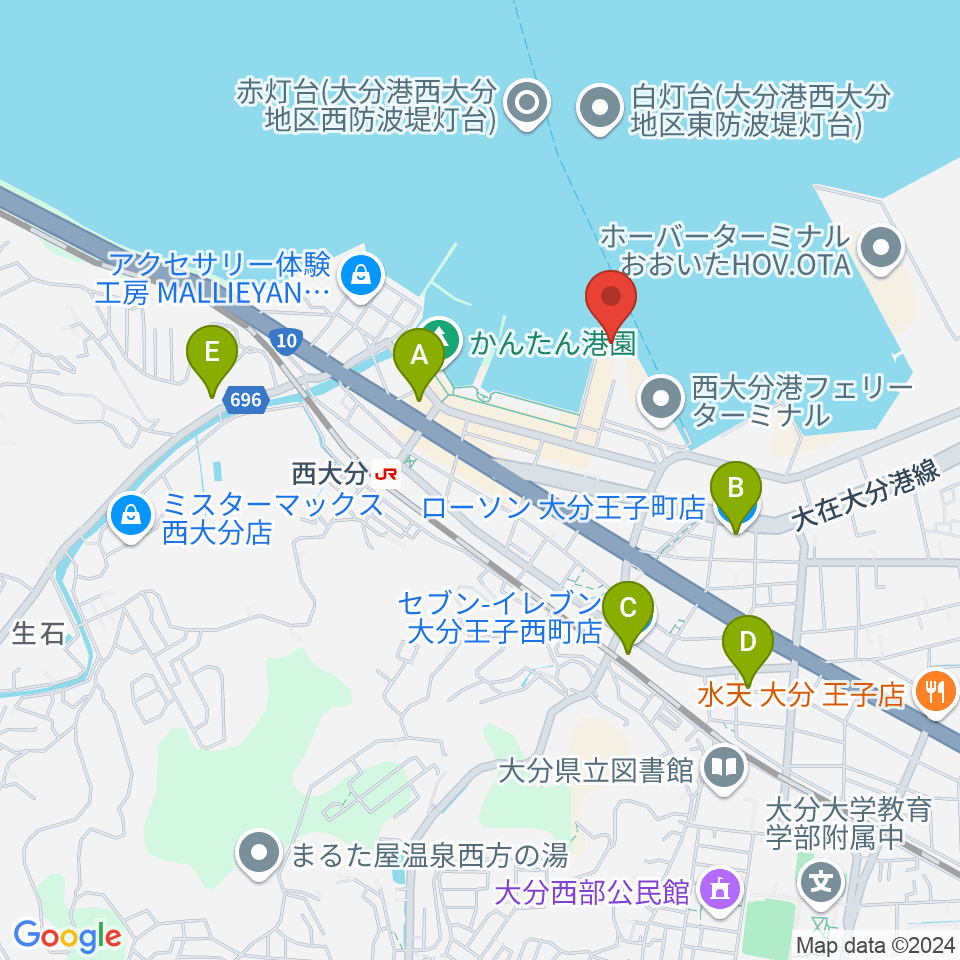 西大分T.O.P.S Bitts HALL周辺のコンビニエンスストア一覧地図