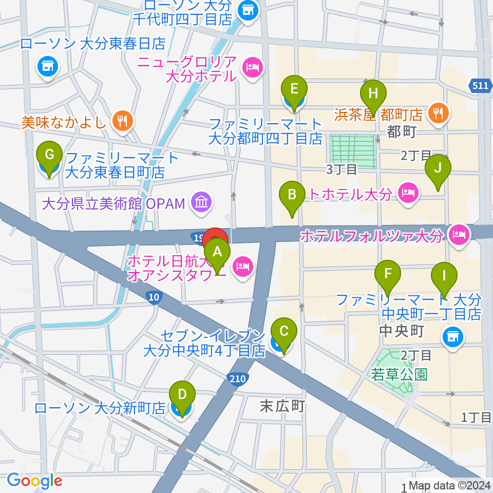 iichiko総合文化センター周辺のコンビニエンスストア一覧地図