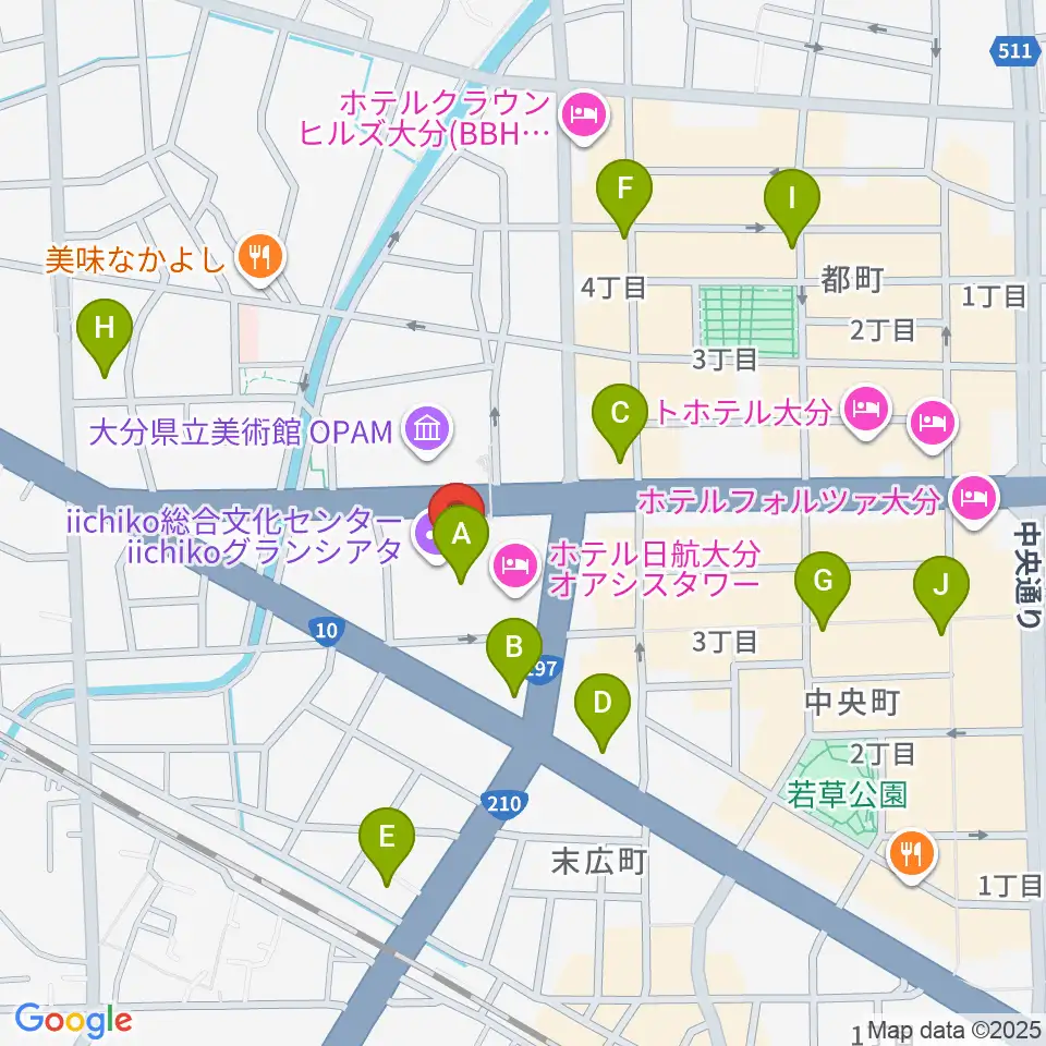 iichiko総合文化センター周辺のコンビニエンスストア一覧地図