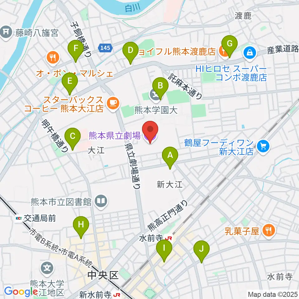 熊本県立劇場周辺のコンビニエンスストア一覧地図