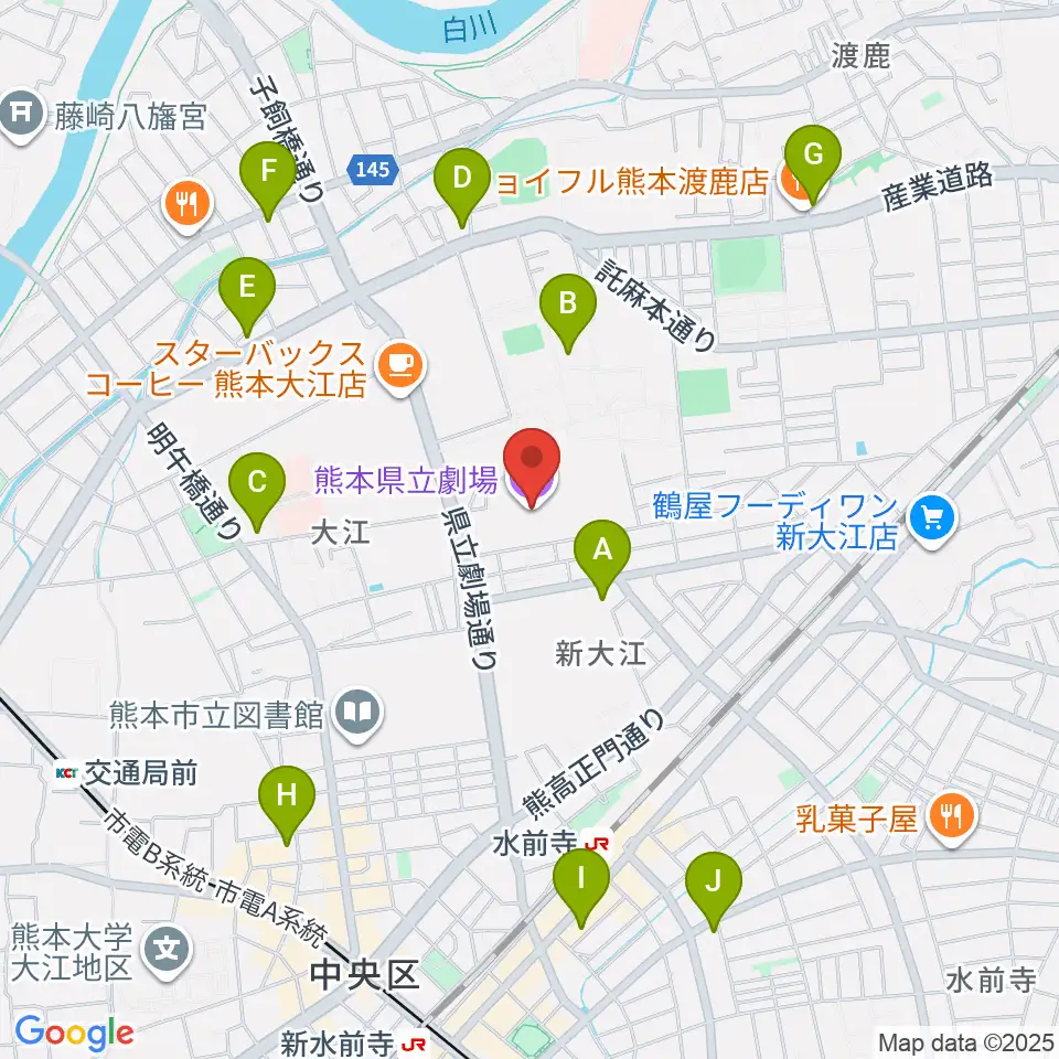 熊本県立劇場周辺のコンビニエンスストア一覧地図