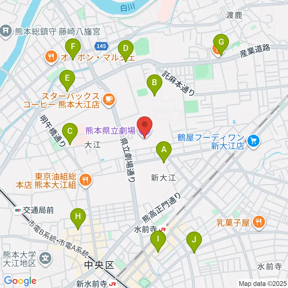 熊本県立劇場周辺のコンビニエンスストア一覧地図