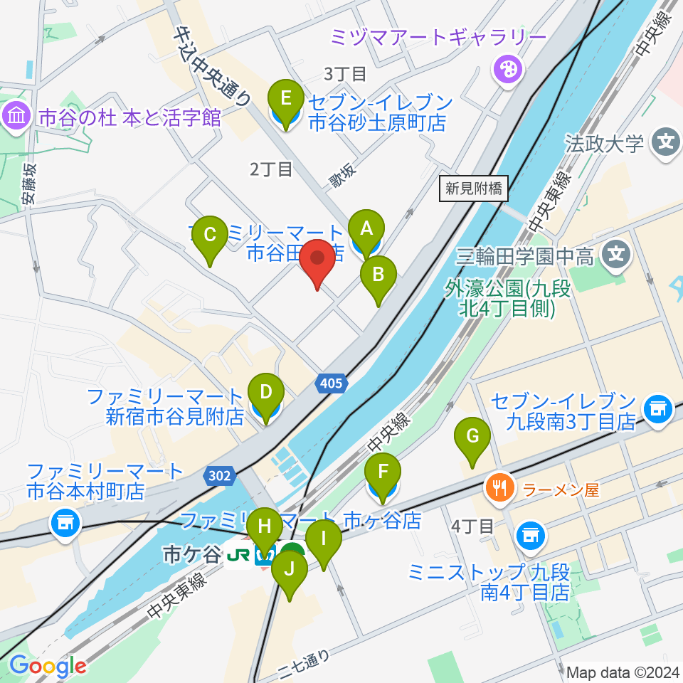 ルーテル市ヶ谷ホール周辺のコンビニエンスストア一覧地図