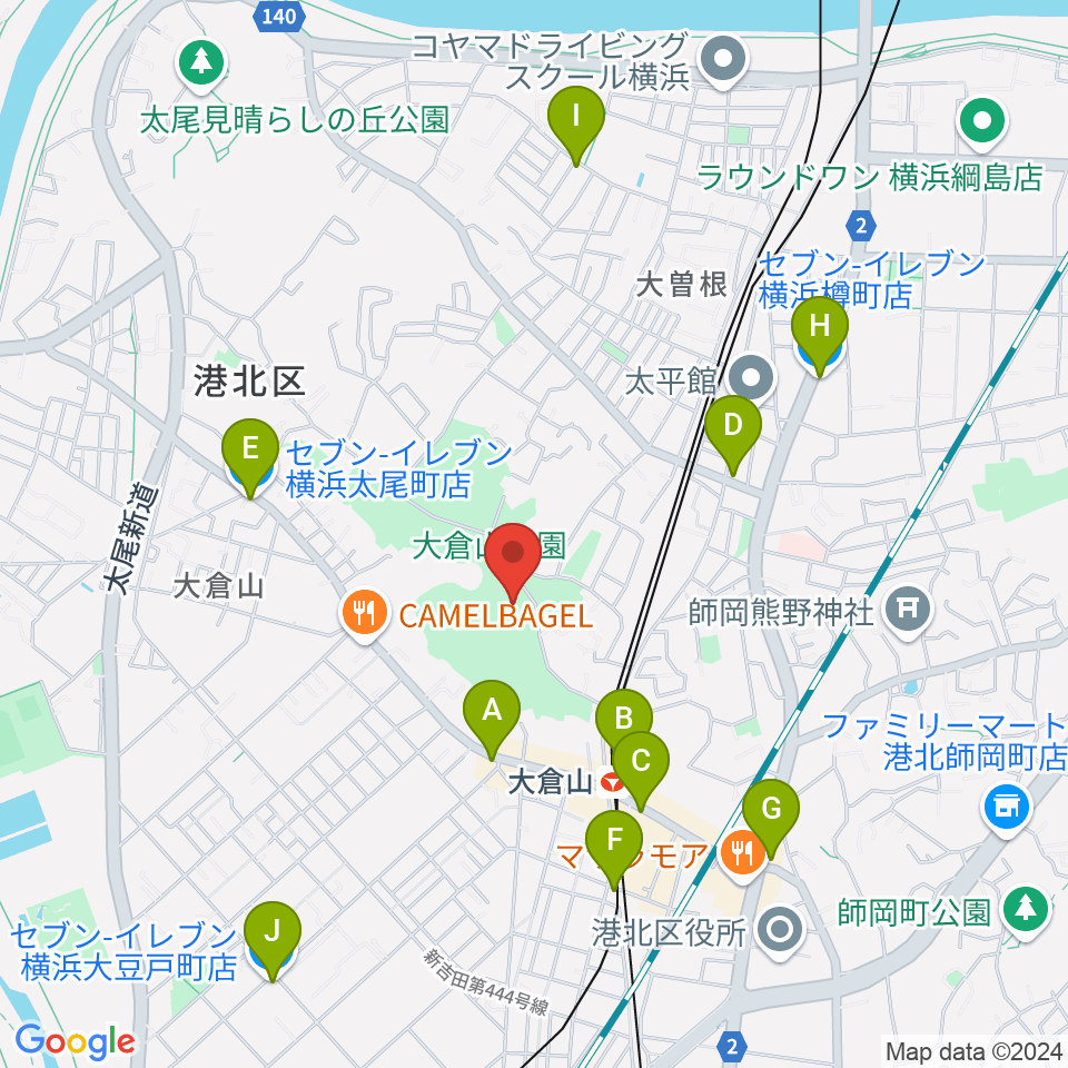 横浜市大倉山記念館周辺のコンビニエンスストア一覧地図