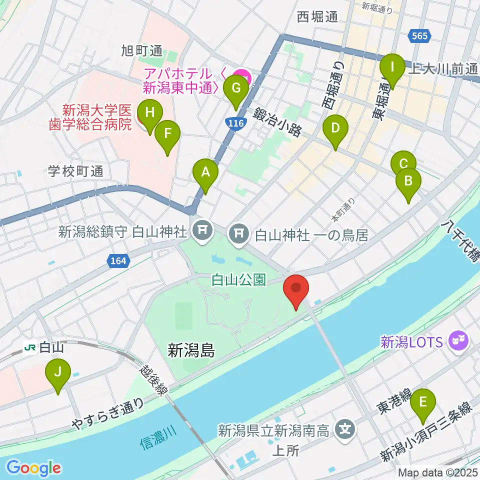 新潟市音楽文化会館周辺のコンビニエンスストア一覧地図