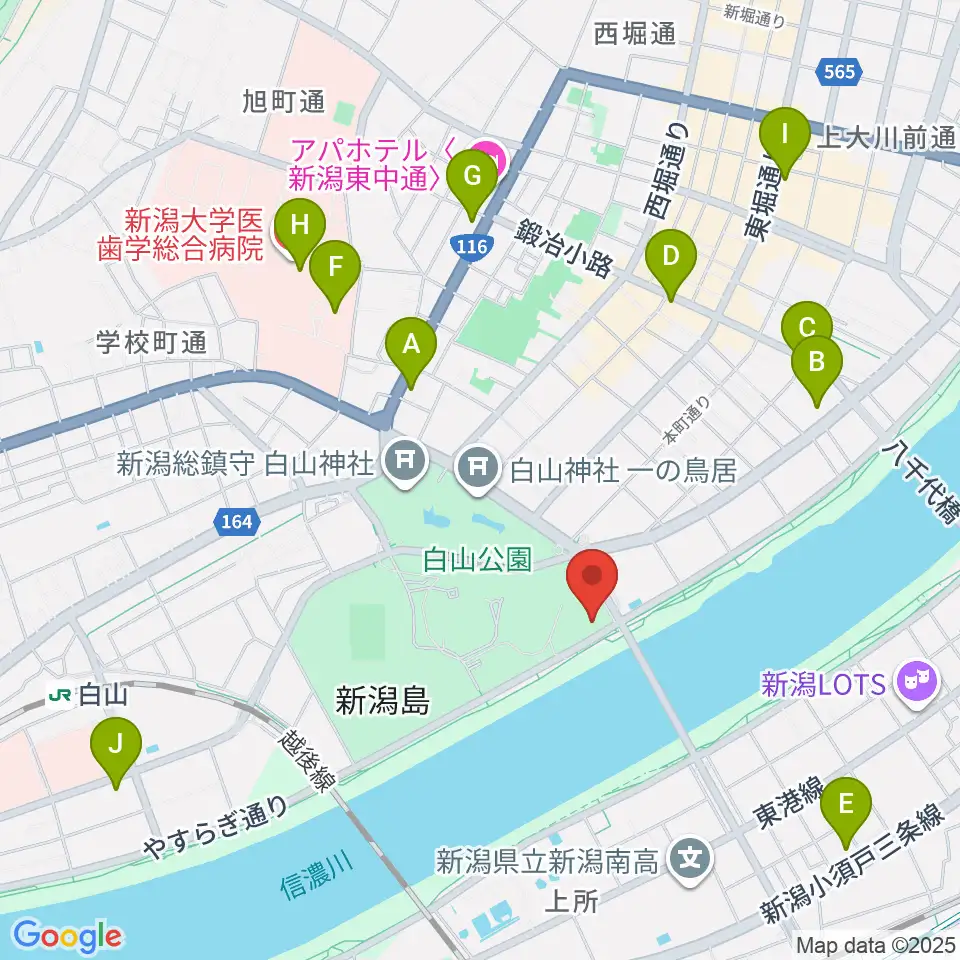 新潟市音楽文化会館周辺のコンビニエンスストア一覧地図