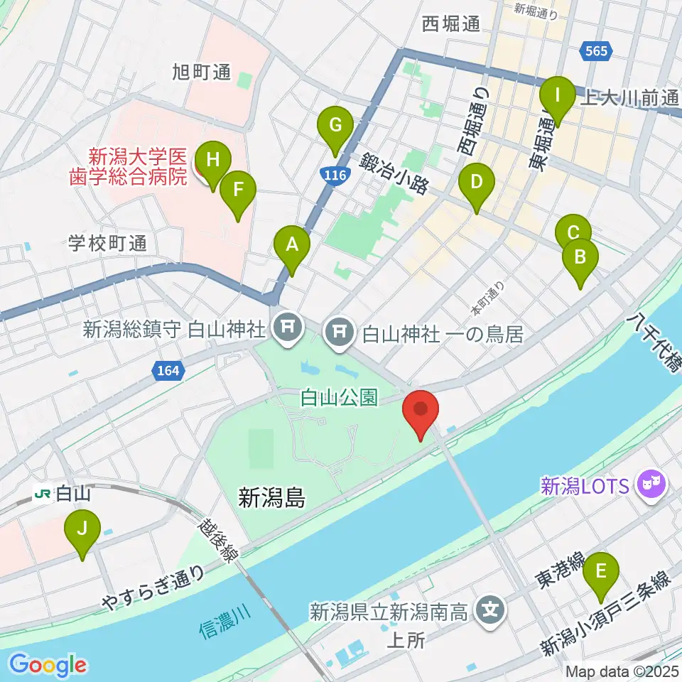 新潟市音楽文化会館周辺のコンビニエンスストア一覧地図