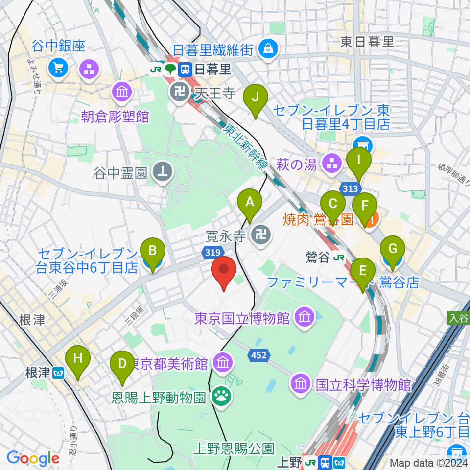 東京藝術大学奏楽堂周辺のコンビニエンスストア一覧地図