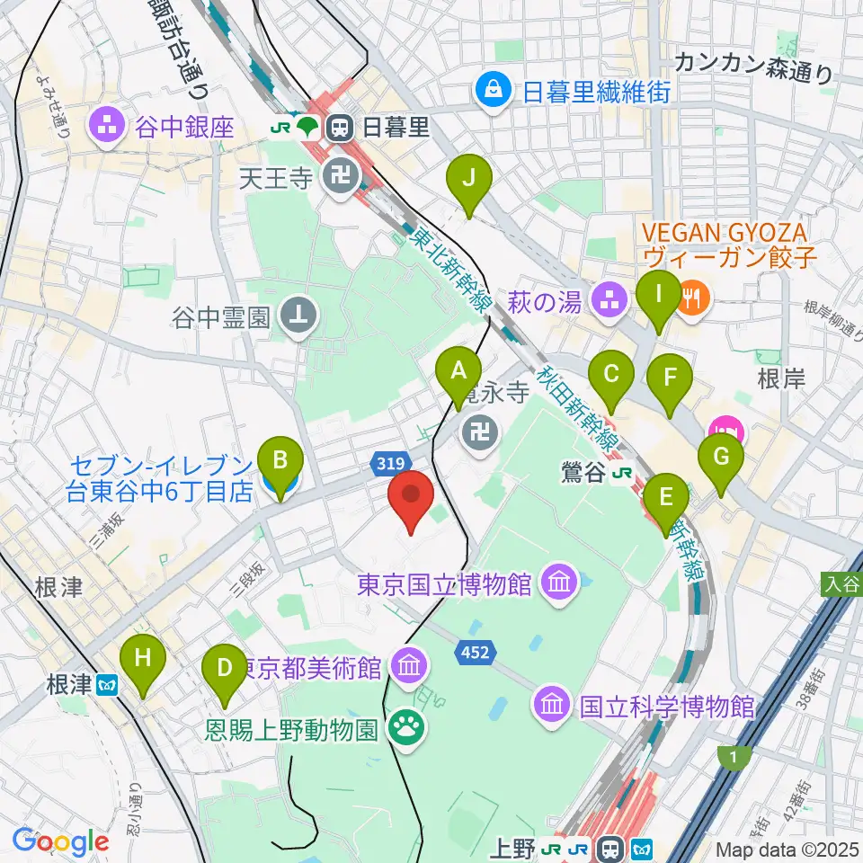 東京藝術大学奏楽堂周辺のコンビニエンスストア一覧地図