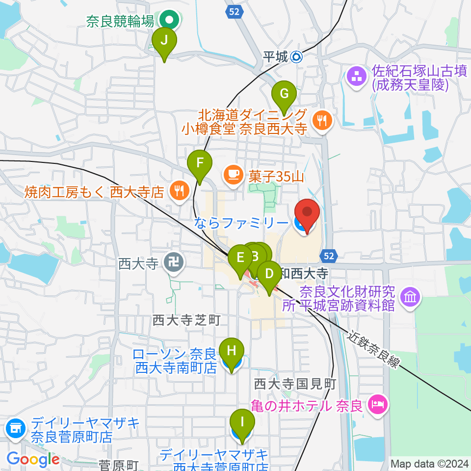 秋篠音楽堂周辺のコンビニエンスストア一覧地図