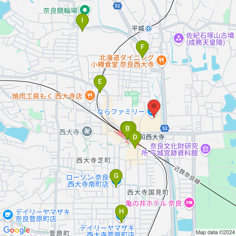 秋篠音楽堂周辺のコンビニエンスストア一覧地図