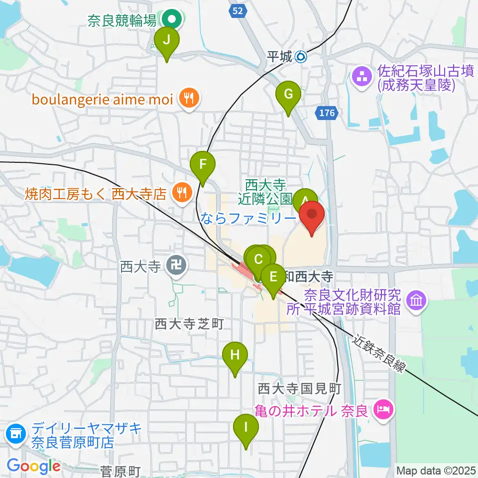 秋篠音楽堂周辺のコンビニエンスストア一覧地図