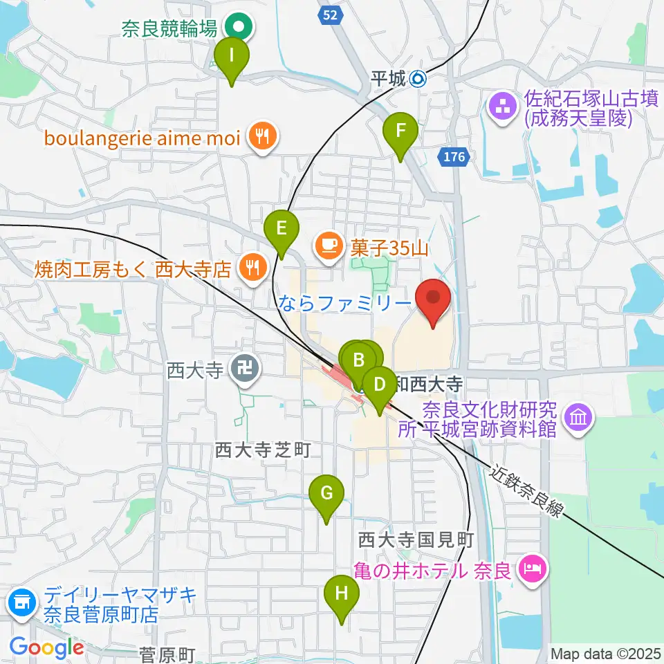 秋篠音楽堂周辺のコンビニエンスストア一覧地図