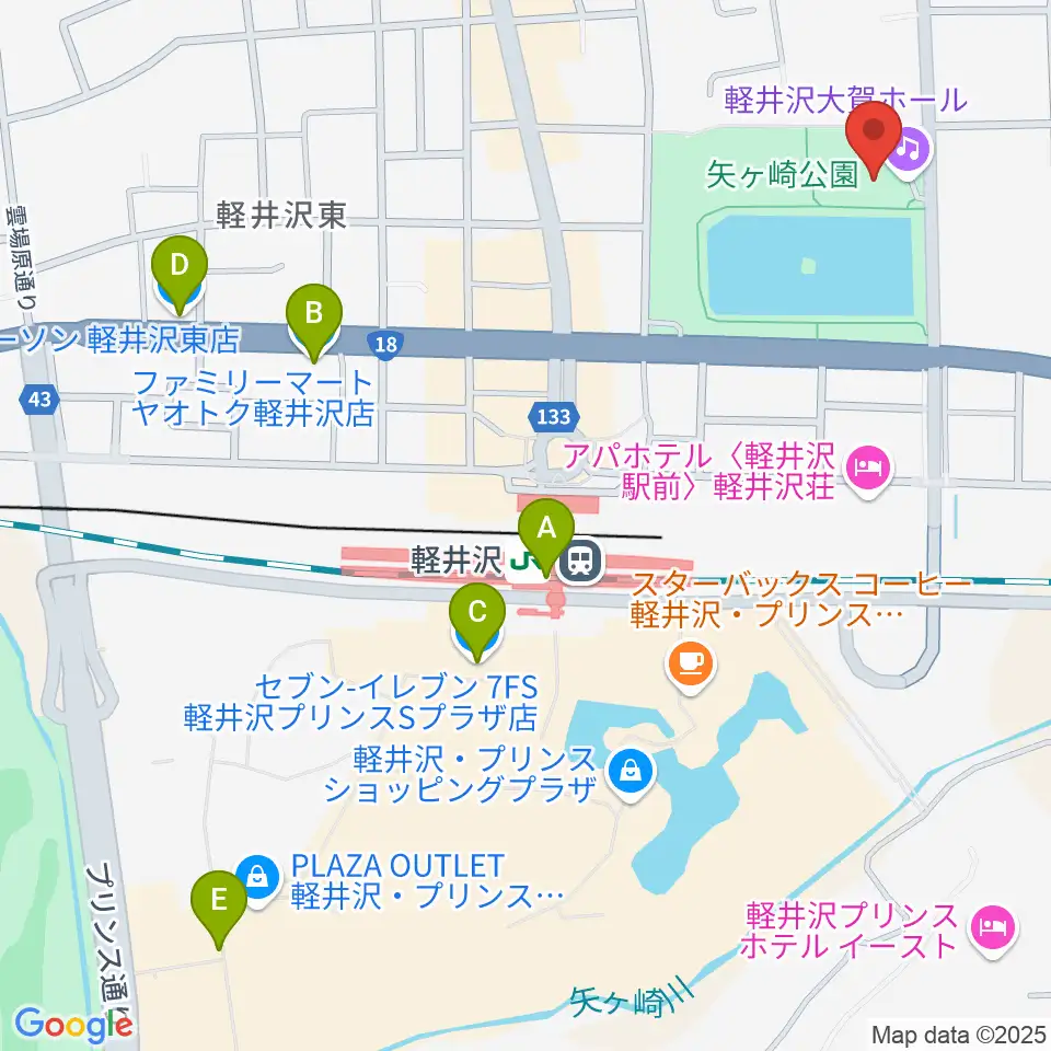 軽井沢大賀ホール周辺のコンビニエンスストア一覧地図