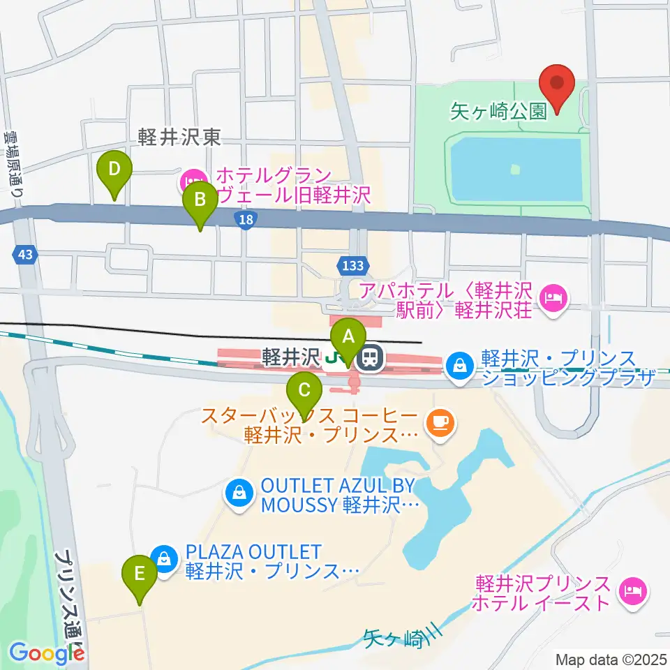 軽井沢大賀ホール周辺のコンビニエンスストア一覧地図