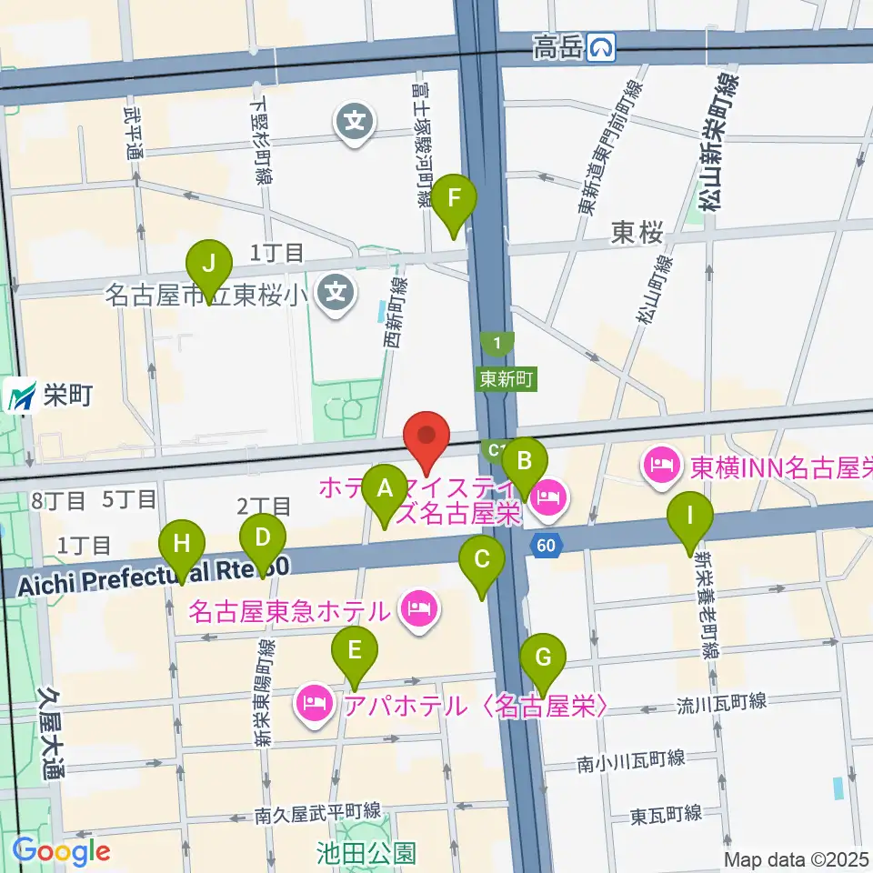 中電ホール周辺のコンビニエンスストア一覧地図