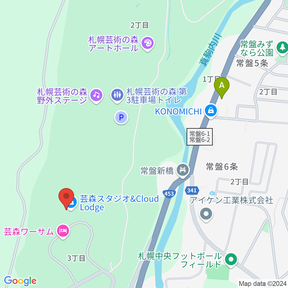 芸森スタジオ周辺のコンビニエンスストア一覧地図