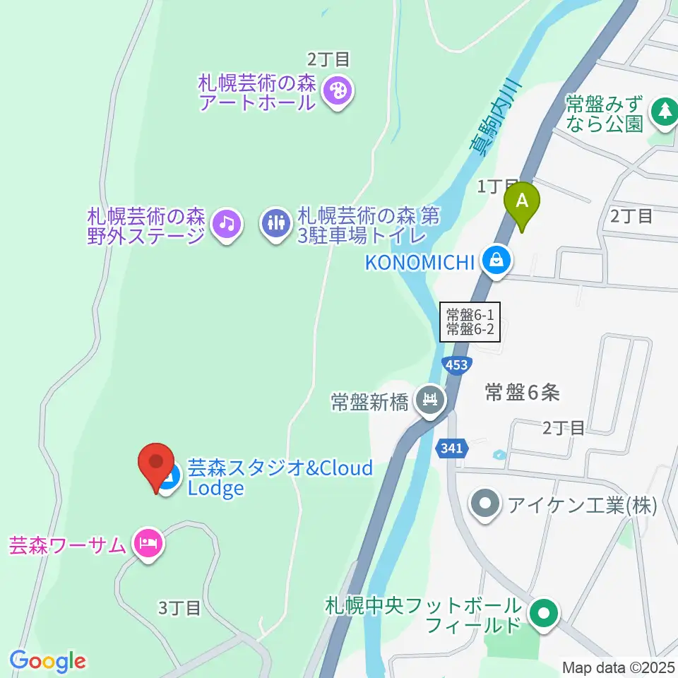 芸森スタジオ周辺のコンビニエンスストア一覧地図