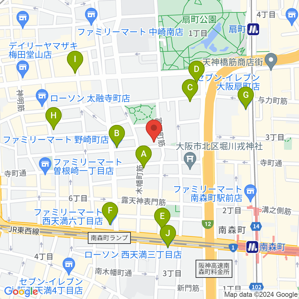 ボイトレ大阪 F-COMMUNITY周辺のコンビニエンスストア一覧地図