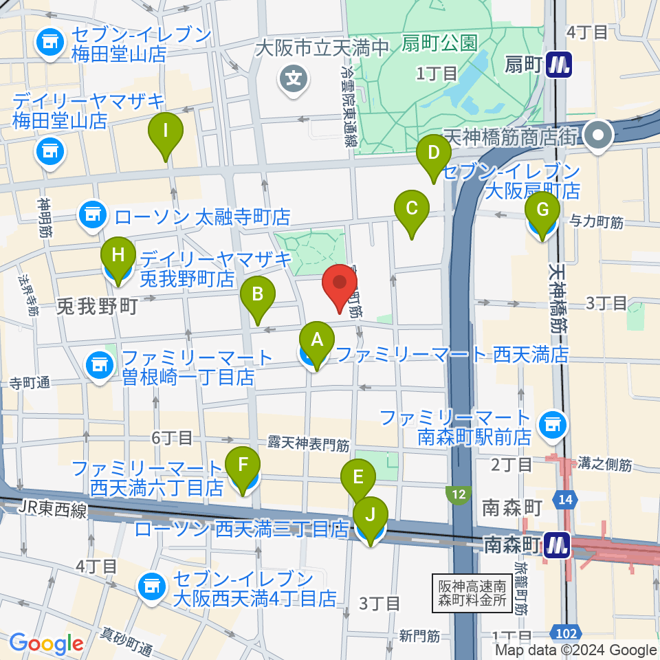 ボイトレ大阪 F-COMMUNITY周辺のコンビニエンスストア一覧地図