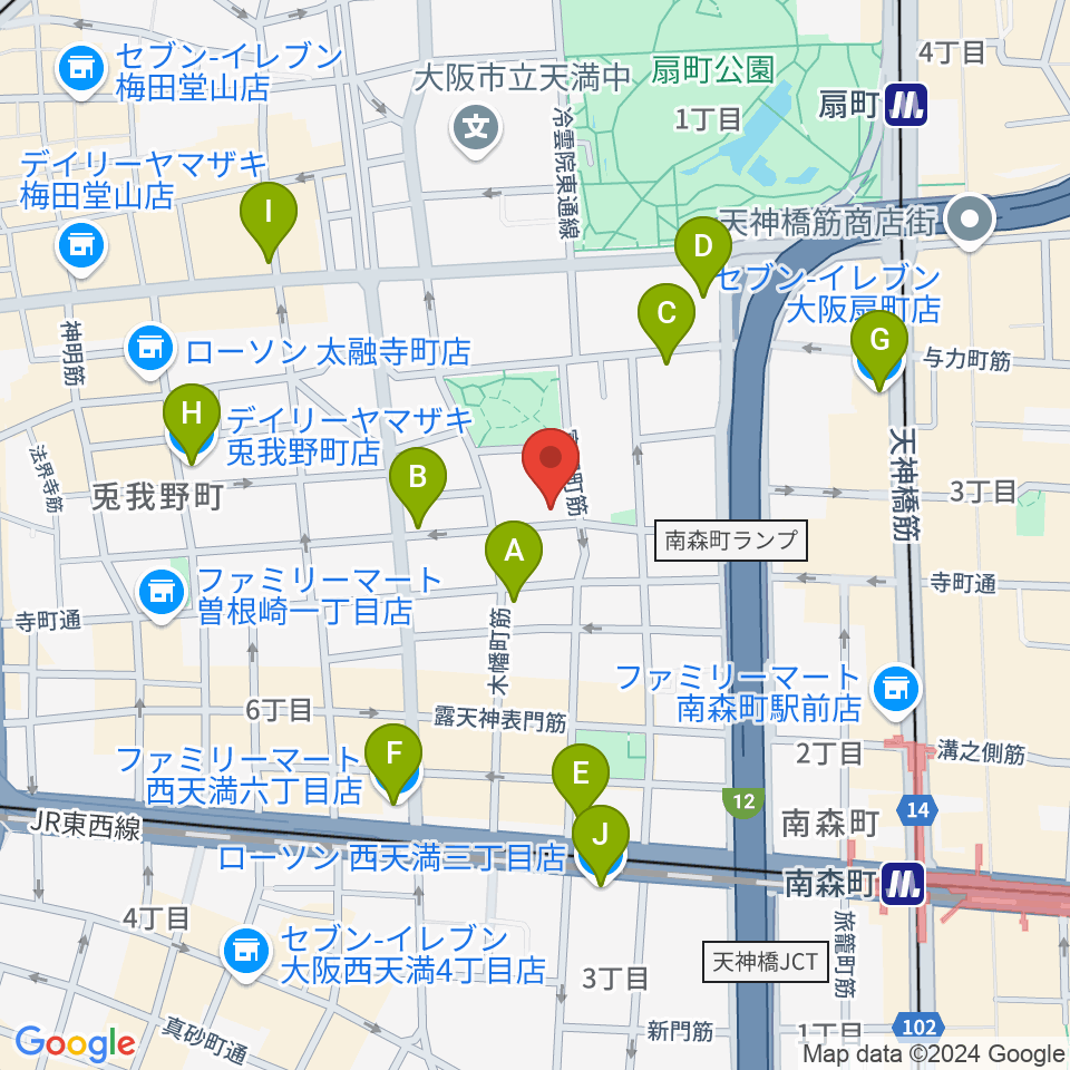 ボイトレ大阪 F-COMMUNITY周辺のコンビニエンスストア一覧地図