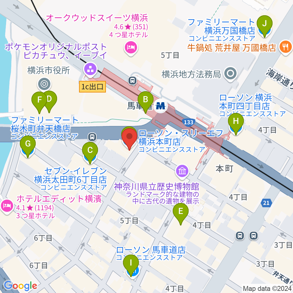 馬車道King's Bar周辺のコンビニエンスストア一覧地図